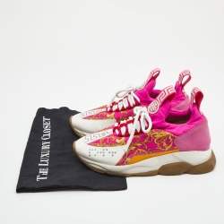 Pre Owned Versace Multicolor Suede and Printed Fabric Chain Reaction Low Top Sneakers Size 38
