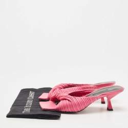 Versace Pink Pleated Leather Plisse Mules Size 38