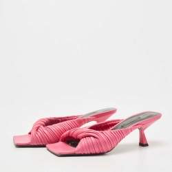 Versace Pink Pleated Leather Plisse Mules Size 38