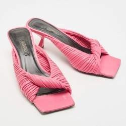 Versace Pink Pleated Leather Plisse Mules Size 38