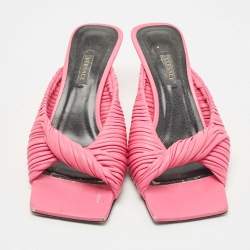 Versace Pink Pleated Leather Plisse Mules Size 38