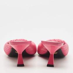 Versace Pink Pleated Leather Plisse Mules Size 38