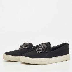 Pre Owned Versace Black Mesh Medusa Slip On Sneakers Size 37.5