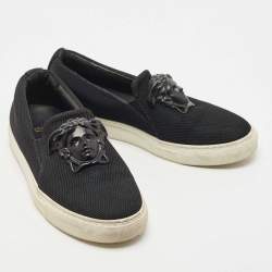 Pre Owned Versace Black Mesh Medusa Slip On Sneakers Size 37.5