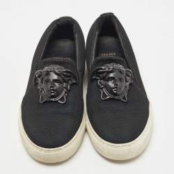 Pre Owned Versace Black Mesh Medusa Slip On Sneakers Size 37.5