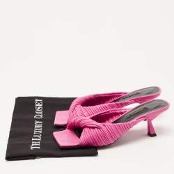 Versace Pink Pleated Leather Plisse Slide Sandals Size 38