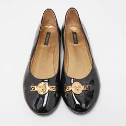 Versace Black Patent Leather Medusa Ballet Flats Size 38