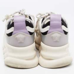 Versace White/Grey Mesh And Nubuck Leather Chain Reaction Sneakers Size 37