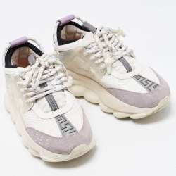 Versace White/Grey Mesh And Nubuck Leather Chain Reaction Sneakers Size 37