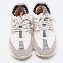 Versace White/Grey Mesh And Nubuck Leather Chain Reaction Sneakers Size 37
