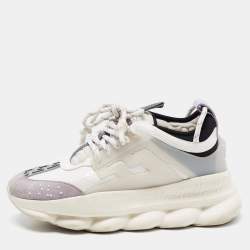Versace White/Grey Mesh And Nubuck Leather Chain Reaction Sneakers Size 37