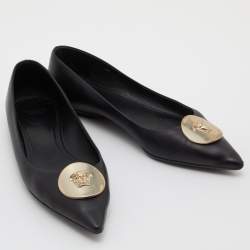 Versace Black Leather Medusa Ballet Flats Size 39