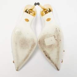 Pre Owned Versace White Leather Medusa Pointed Toe Pumps Size 37