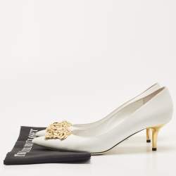 Pre Owned Versace White Leather Medusa Pointed Toe Pumps Size 39