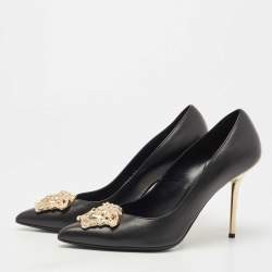 Pre Owned Versace Black Leather Medusa Pointed Toe Pumps Size 39