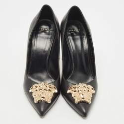 Pre Owned Versace Black Leather Medusa Pointed Toe Pumps Size 39