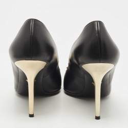 Pre Owned Versace Black Leather Medusa Pointed Toe Pumps Size 39