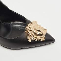 Pre Owned Versace Black Leather Medusa Pointed Toe Pumps Size 39