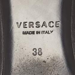 Versace Black Leather Medusa Detail Flats Slides Size 38