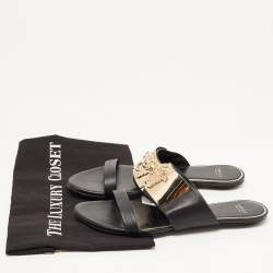 Versace Black Leather Medusa Detail Flats Slides Size 38