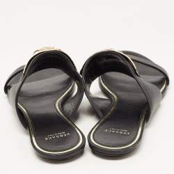 Versace Black Leather Medusa Detail Flats Slides Size 38