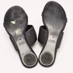 Versace Black Leather Medusa Detail Flats Slides Size 38