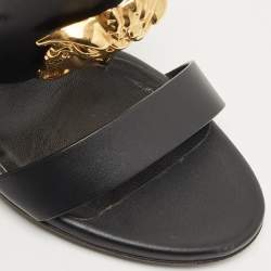 Pre Owned Versace Black Leather Medusa Slide Sandals Size 37