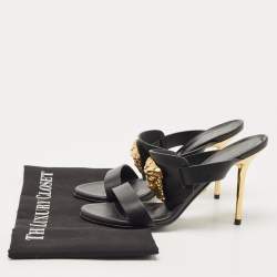 Pre Owned Versace Black Leather Medusa Slide Sandals Size 37