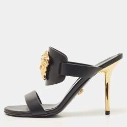 Pre Owned Versace Black Leather Medusa Slide Sandals Size 37