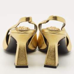 Pre Owned Versace Gold Leather La Medusa Slingback Pumps Size 38