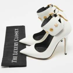 Pre Owned Versace White Leather Studded Ankle Cuff Pumps Size 37