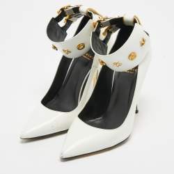 Pre Owned Versace White Leather Studded Ankle Cuff Pumps Size 37