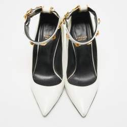 Pre Owned Versace White Leather Studded Ankle Cuff Pumps Size 37