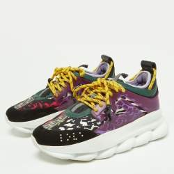 Versace Multicolor Leather and Printed Nylon Chain Reaction Sneakers Size 39