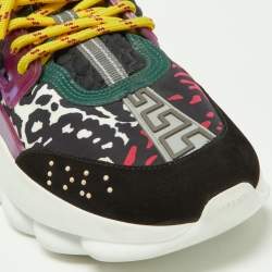 Versace Multicolor Leather and Printed Nylon Chain Reaction Sneakers Size 39
