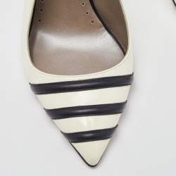 Pre Owned Versace Off White/Black Patent and Leather Slingback Pumps Size 39