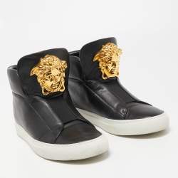 مملوكة مسبقًا Versace Black Leather Palazzo High Top Sneakers Size 38
