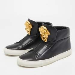 مملوكة مسبقًا Versace Black Leather Palazzo High Top Sneakers Size 38