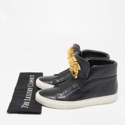 مملوكة مسبقًا Versace Black Leather Palazzo High Top Sneakers Size 38