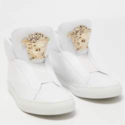 Versace White Leather Palazzo High Top Sneakers Size 38