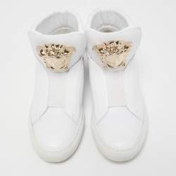 Versace White Leather Palazzo High Top Sneakers Size 38