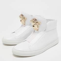 Versace White Leather Palazzo High Top Sneakers Size 38
