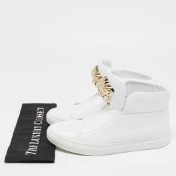 Versace White Leather Palazzo High Top Sneakers Size 38