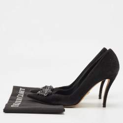 Versace Black Suede Medusa Pointed Toe Pumps Size 39.5