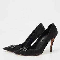 Versace Black Suede Medusa Pointed Toe Pumps Size 39.5