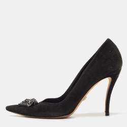 Versace Black Suede Medusa Pointed Toe Pumps Size 39.5