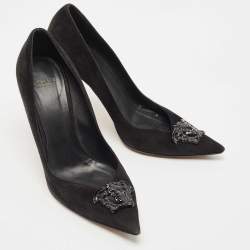 Versace Black Suede Medusa Pointed Toe Pumps Size 39.5