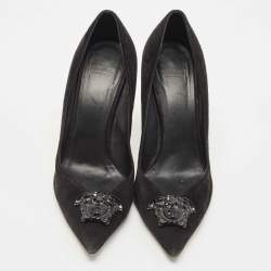 Versace Black Suede Medusa Pointed Toe Pumps Size 39.5
