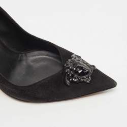 Versace Black Suede Medusa Pointed Toe Pumps Size 39.5