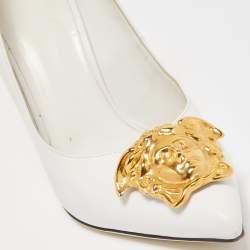 Versace White Leather Icon Medusa Pointed Toe Pumps Size 39